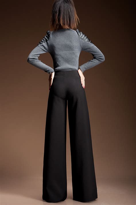 Womens Black Wide Leg Trousers Long Pants · Backnear · Online Store