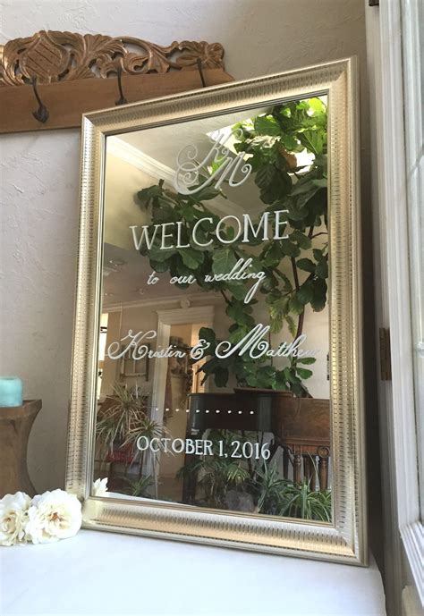 Large Silver Framed Mirror As Hand Painted Wedding Welcome Sign