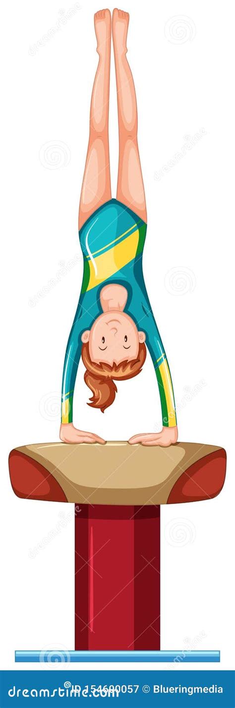 Cute Gymnastics Girl Doing Handstand On Vault Stock Vector