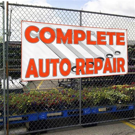 Vinyl Banner Sign Complete Auto Repair Grey Orange Car Marketing