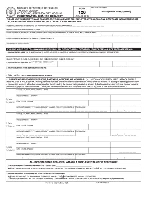 Fillable Form 126 Registration Change Request Printable Pdf Download