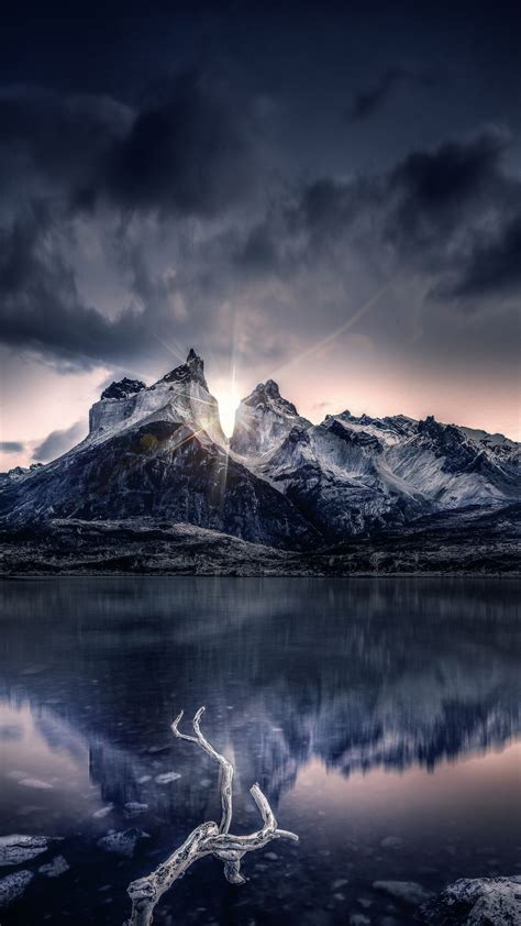 Mountains Lake Reflections Clouds Nature 1080x1920 Wallpaper Hd