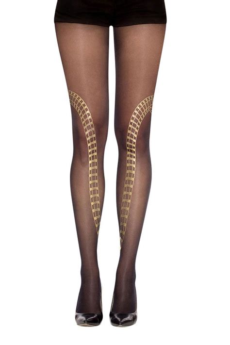 leg band print patterned sheer tights black and gold 35 00 and free shipping ripped tights sheer