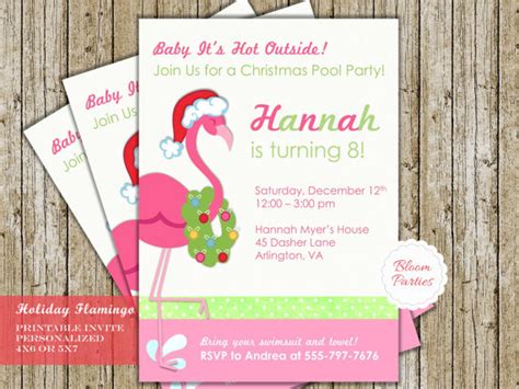 This christmas feast will be prepared by our buddy christine, and once again, we're asking everyone to bring a side dish, appetizer or dessert. Christmas Pool Party Invitation Winter Flamingo Pool Party Christmas in July Swim Birthda ...