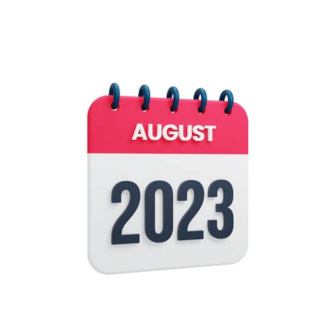 2023 August Calendar Rendered 3d Illustration 12981989 Png