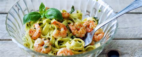 Pasta pesto met garnalen