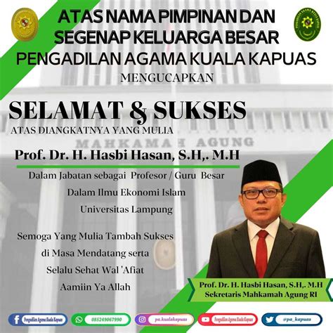 Ucapan Selamat dari PA Kuala Kapuas Untuk Sekma Atas Diangkatnya menjadi Profesor /Guru Besar