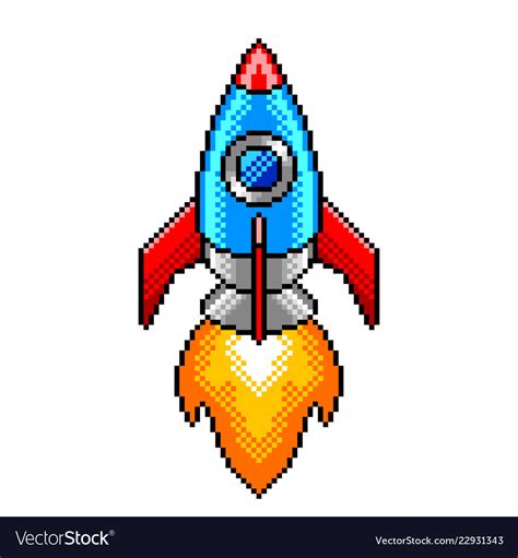 Pixel Space Rocket Detailed Isolated Royalty Free Vector