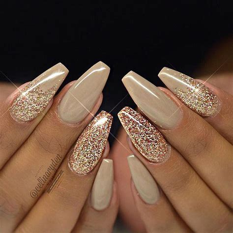Sparkling Golden Glitter Nails On Stylevore
