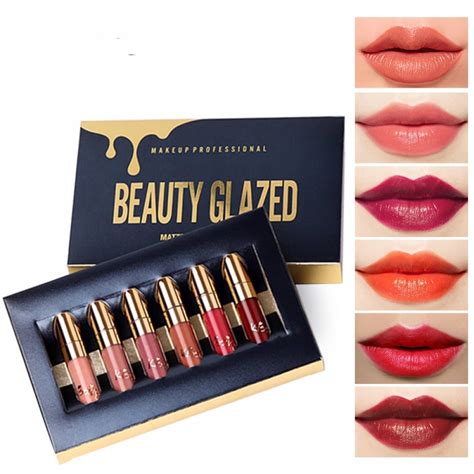 beauty glazed 6 colors matte lipstick set waterproof long lasting lip gloss nude velvet