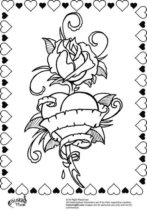 Rose And Skulls And Hearts Coloring Pages Coloring Pages