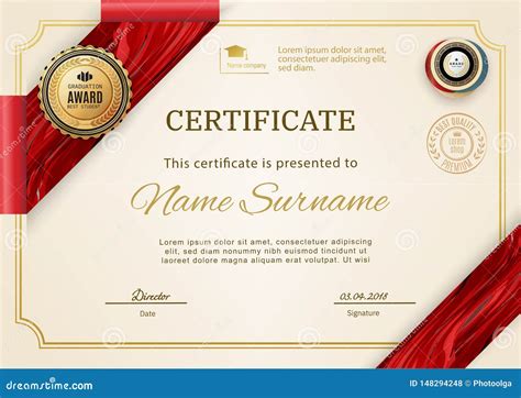 Official Retro Certificate With Red Gold Design Elements Red Ribbon