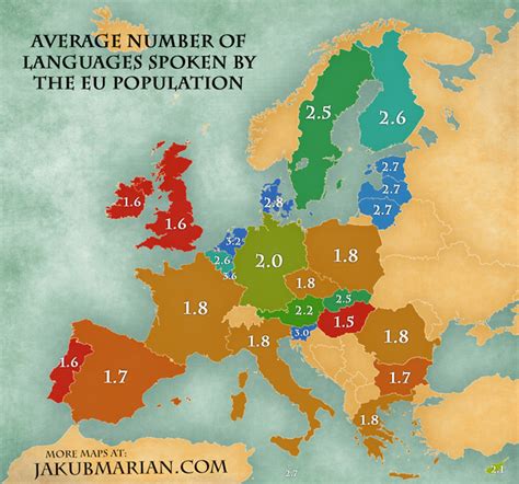 Average Number Of Languages Spoken By Different European Countries R