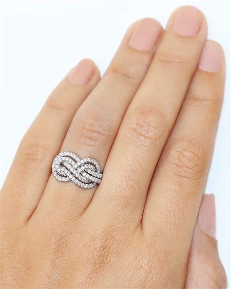 Double Infinity Knot Ring Gold Diamond Wedding Band 075 Ct Etsy