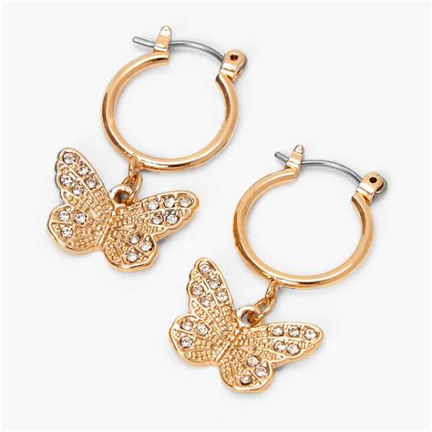 Gold 10mm Filigree Butterfly Hoop Earrings Claires Us