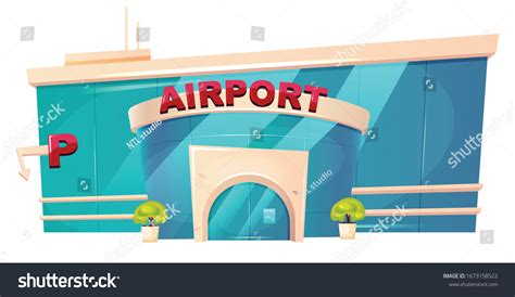Airport Exterior Cartoon Vector Illustration Airfield Stock Vector
