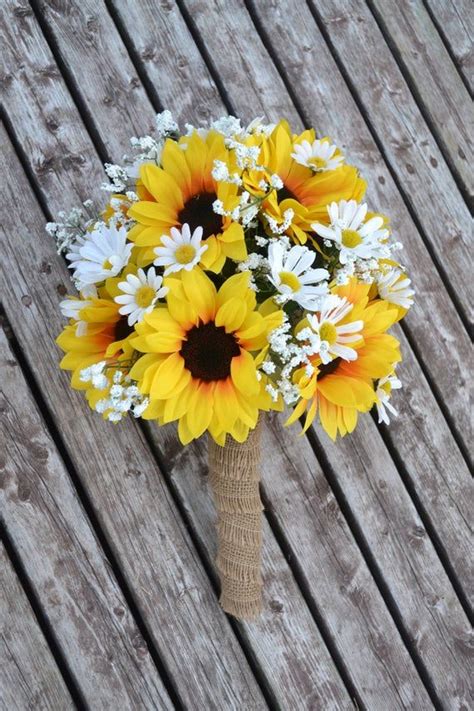 Sunflower Daisy Wedding Bouquet Silk Wedding Flowers Rustic Etsy