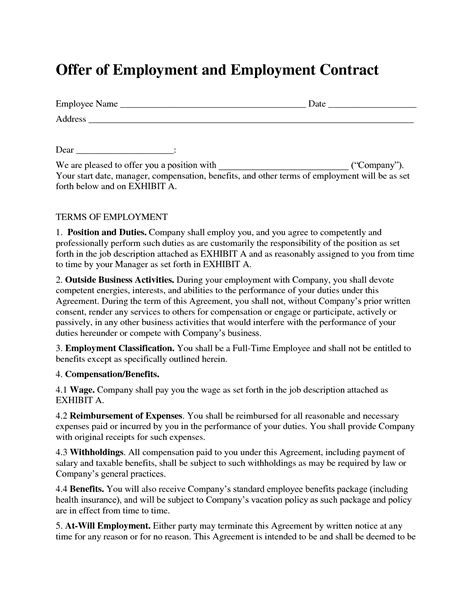 Free Printable Employment Contract Sample Form (GENERIC)