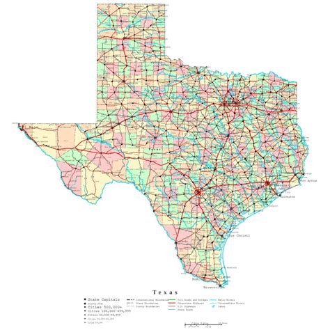 Laminated Map Large Detailed Administrative Map Of Texas State With