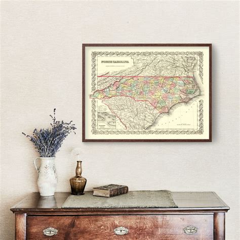 Vintage Map Of North Carolina 1856 By Teds Vintage Art