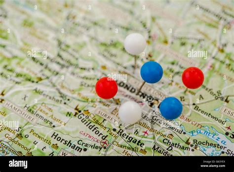 Many Pins On London Map Destination Check List Stock Photo Alamy