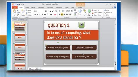 How To Make A Quiz On Microsoft Powerpoint 2010 Powerpoint Quiz