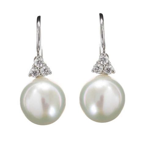 18ct White Gold Cultured Pearl And Diamond Earrings