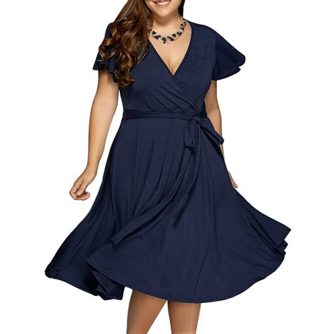 Kenancy Plus Size 9XL Vintage Dress Women V Neck Short Sleeve Solid