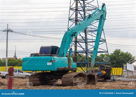 The Blue Excavator Stock Photo Image Of Landscape Power 214550458