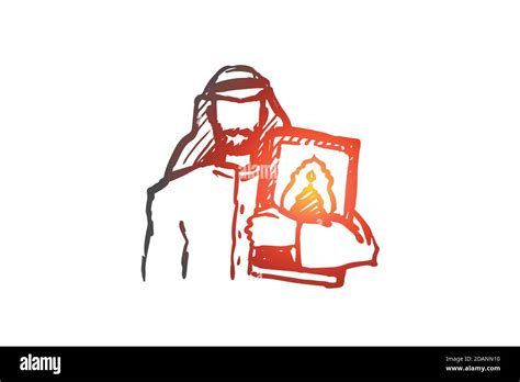 Man Koran Religion Muslim Arabic Islam Concept Hand Drawn