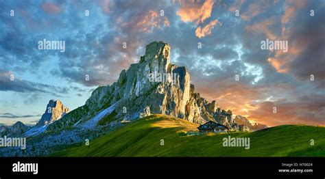Nuvolau Mountain At Sunset Above The Giau Pass Passo Di Giau Colle