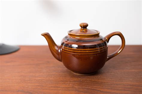 Vintage Ceramic Coffee Pot 1960s Brown Earth Tone Striped Coffee Tea Pot