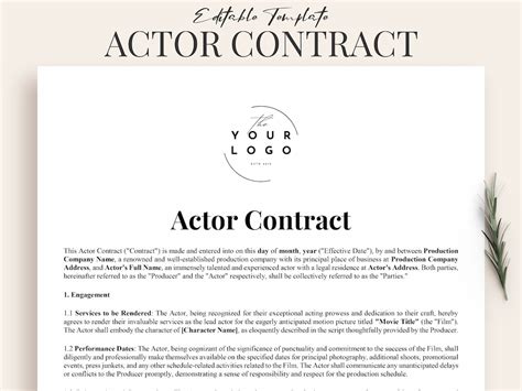 Professional Actor Contract Template Film Production Agreement Actor