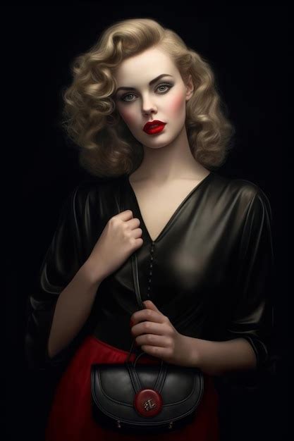 Premium AI Image A Woman In A Black Dress With A Red Lipstick On Her Lips