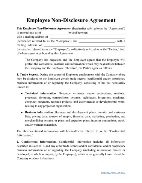 Non Disclosure Agreement Template Pdf Free Sample Example And Format