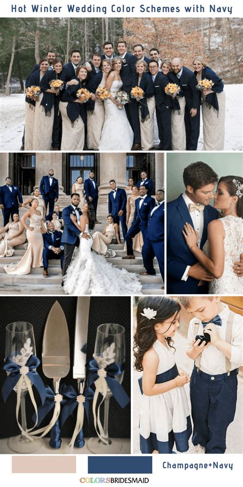 Bright Navy Blue And Champagne Winter Wedding Color Ideas