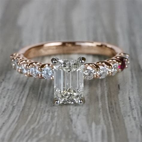 ruby gemstone touch emerald cut diamond engagement ring