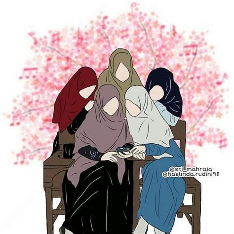 Anime Muslimah Cantik Gambar 5 Sahabat Perempuan Berhijab Kartun