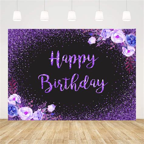 Buy Ticuenicoa 5x3ft Happy Birthday Backdrop For Adult Party Black And Purple Flowers Bokeh