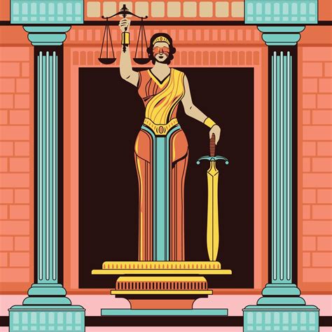 Lady Of Justice Femida Or Themis Vector Illustration Painting Glass Or