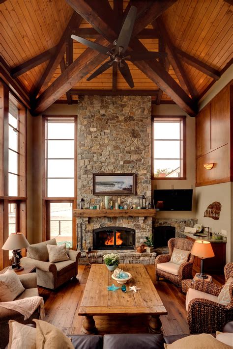 In this living room, a piece of dead cedar, a massive 1920s corbel, and mismatched tile makes for a dramatic focal point. 16 Sophisticated Rustic Living Room Designs You Won't Turn ...