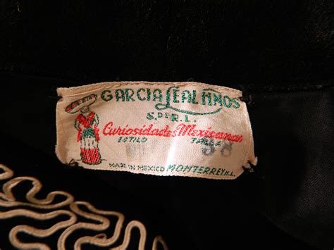 Vintage Mariachi Charro Costume Suit Soutache Black White Wool Jacket Pants