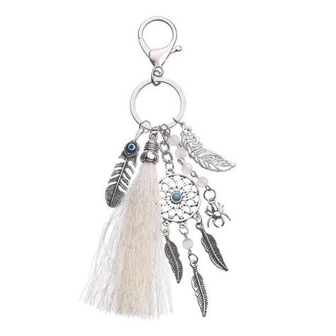 Dreamcatcher Feather Tassel Keychain Feather Keychain Silver Boho Jewelry Tassel Keychain
