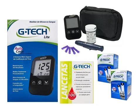 Kit Monitor Glicose G Tech Medir Glicemia 100 Tiras 100 Lanc