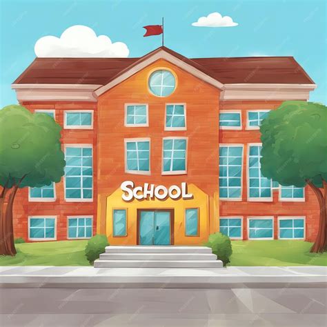Premium Ai Image Cartoon School Building With School Flagvector