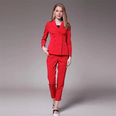 women s suit autumn and winter new classic ladies red nine pants suit fashion professional suit
