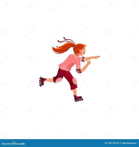 The Teenage Girl Roller Skating Vector Illustration In The Flat