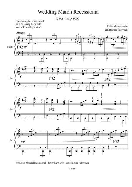 Wedding March Recessional Mendelssohn Lever Harp Solo Sheet Music Pdf
