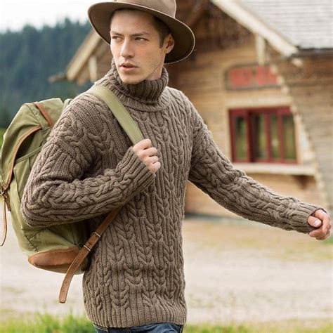 Mens Hand Knit Sweater Mens Aran Jumper Alpaca Cable Knit Etsy Men