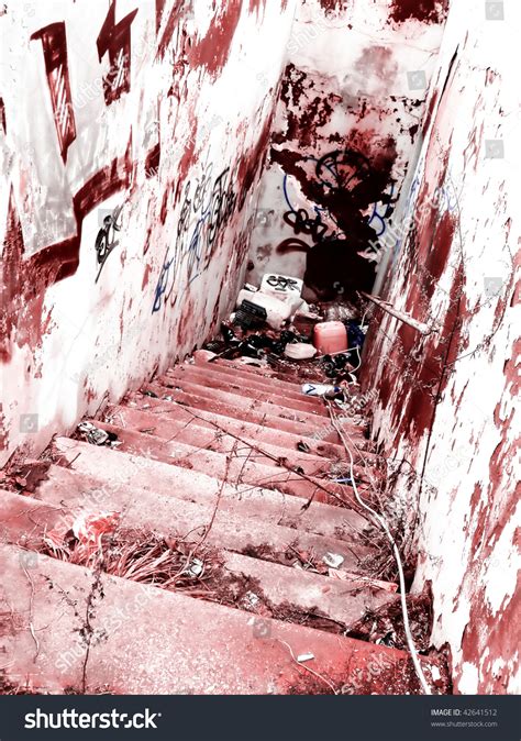 Bloody Crime Scene Dangerous Bloody Stairs To The Basement Stock
